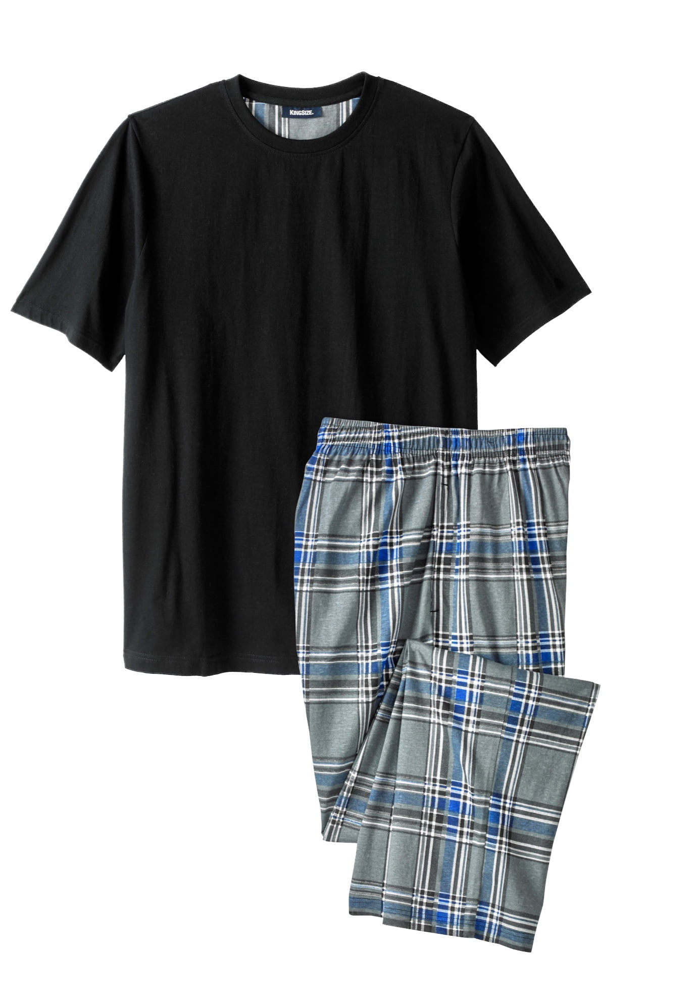 KingSize Men's Big & Tall Jersey Knit Plaid Pajama Set Pajamas 