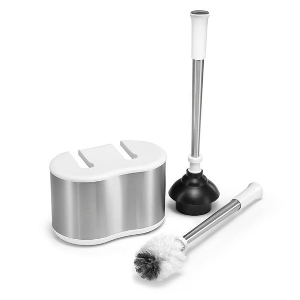 Polder Toilet Bowl Cleaner Brush & Plunger Holder Caddy, Stainless