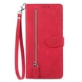 thumbnail image 2 of SaniMore Case for iPhone 14 Pro Max 6.7" 2022, PU Leather Zipper Wallet Detachable Lanyard Retro Embossed Flower Crad Slots Flip Kickstand Full Body Protective Drop-proof Case, Red, 2 of 15