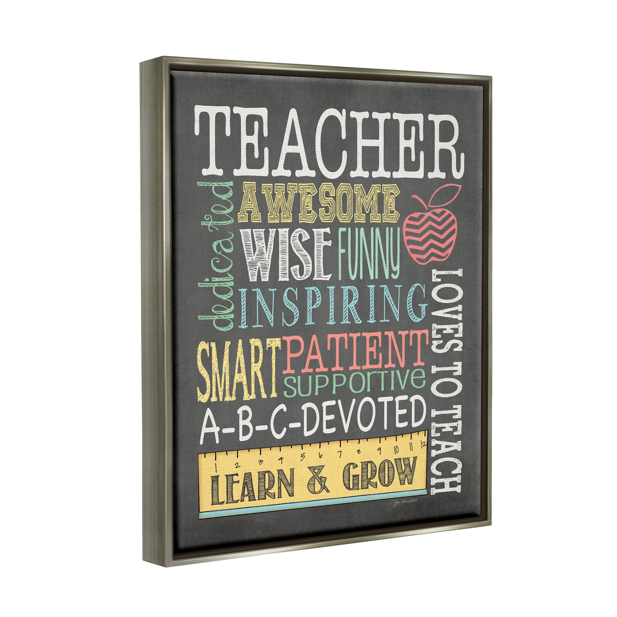 Stupell Inspiring Teacher Appreciation List Inspirational Painting Gray Floater Framed Art Print Wall Art