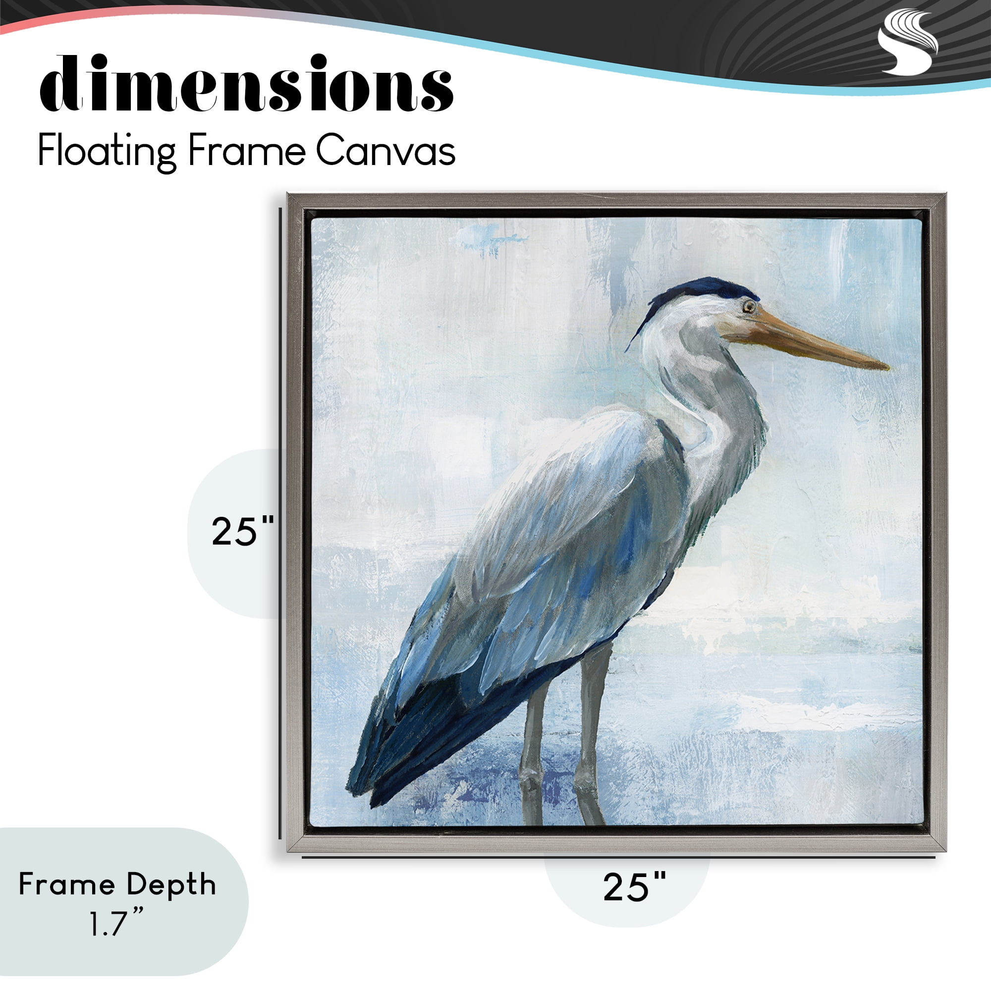 Stupell Industries Serene Blue Heron In Aqua Gray Framed Floater Canvas Wall Art, design by Nan