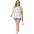 thumbnail image 3 of Women's Plus Size Blouse Floral Half Placket Short Sleeve Casual Tops White 2X, 3 of 7