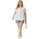 thumbnail image 3 of Women's Plus Size Blouse Floral Half Placket Short Sleeve Casual Tops White 2X, 3 of 7