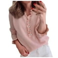 thumbnail image 1 of Gibobby Suéter Abrigo Mujer O cuello largo Sudor de manga Casual Solid Color Button Sweater ruffled de punto Pullover (Rosa, S), 1 of 5