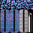 thumbnail image 1 of Kit de 4000 piezas de diamantes de imitación con parte trasera plana y perlas semicirculares #7 de varios tamaños, cristales transparentes y Ab, cuentas de cúpula de sirena azul con parte trasera plan, 1 of 1
