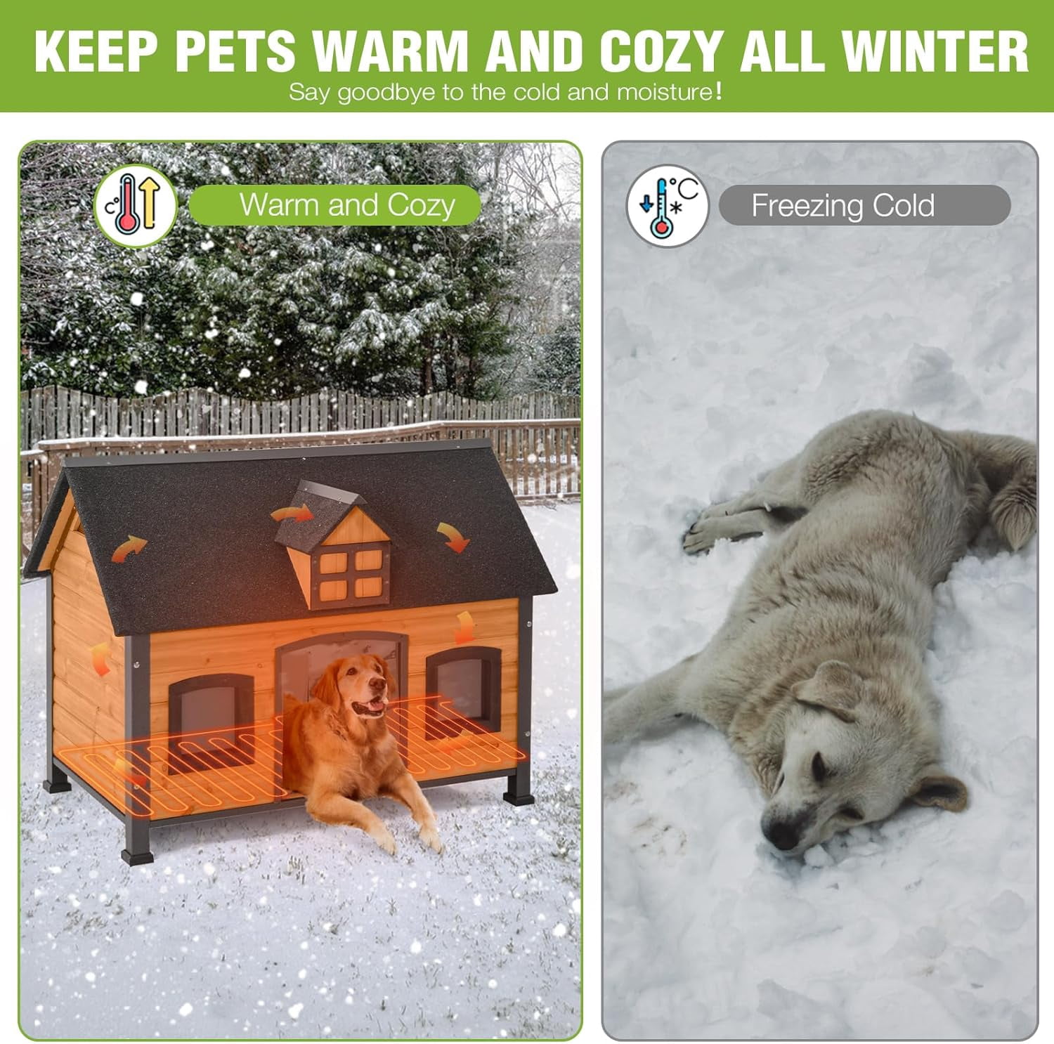 Aivituvin Extra Large Heated Dog House for Outside XL Insulated Dog House Outdoor Weatherproof with Safe Heating Pad, 6-Sided Thermal Liner, Chew-Proof Metal Frame for Medium to Large Dog Breeds