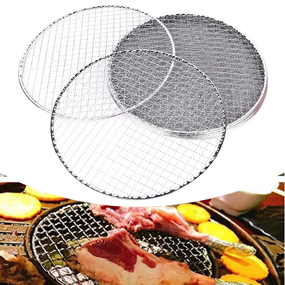 Metal Round Barbecue Grill Mesh Wire Net Racks Grid Grate Camping Picnic Kit 