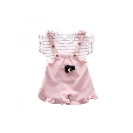 

Topumt Summer Clothes Striped Short Sleeve Tops+Bib Shorts Outfit Set