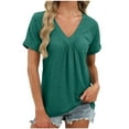 thumbnail image 3 of Horkkom Womens Summer Tops Solid Color V Neck Short Sleeve Blouses Casual Loose Comfy Tops S, 3 of 9