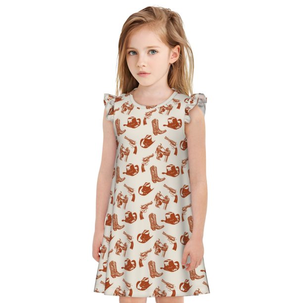 Fotbe Cowboy Western Vestido de Dormir para Niñas de 3 a 10 Años, Mangas Cortas, Estilo Princesa, Pijama Camisón con Mangas Voladas-XX-Large