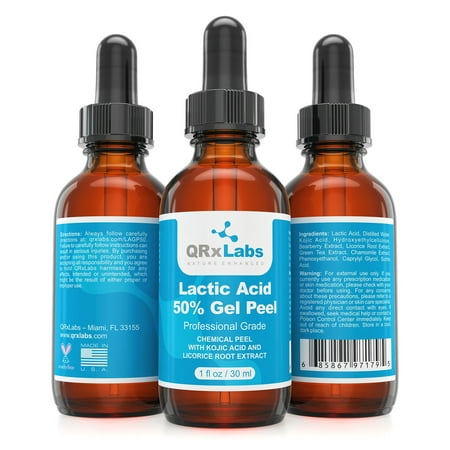 Lactic Acid 50% Gel Peel with Kojic Acid and Bearberry & Licorice Root Extracts - Professional Grade Chemical Face Peel - Alpha Hydroxy Acid - 1 fl