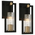 thumbnail image 2 of Stiffel Industrial Modern Wall Light Sconces Set of 2 Black Warm Brass Hardwired 4 1/2" Fixture Clear Ribbed Glass Shade for Bedroom Bathroom Vanity, 2 of 9