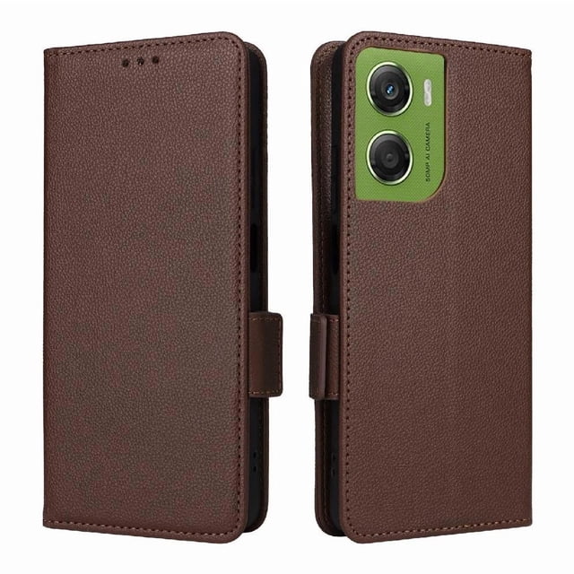 Étui Portefeuille pour Motorola Moto G06 à Rabat avec Fentes pour Cartes et Support Brun