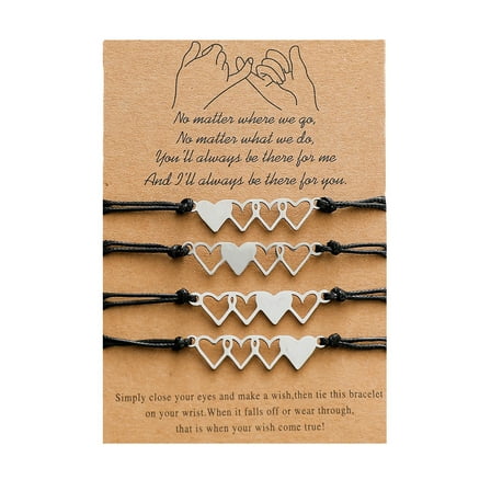 4Pcs Sister Best Friend Matching Bracelets for Friendship Heart Long Distance Braided Gift for Girls Women