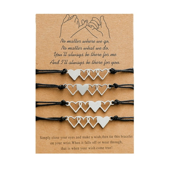 4Pcs Sister Best Friend Matching Bracelets for Friendship Heart Long Distance Braided Gift for Girls Women