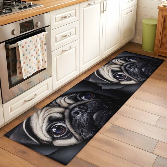 2'x6' Rug Runners for Hallways Kitchen, Cute Dog Non Slip Entryway Beside Floor Carpet Runner, Black Pet Retro Picture Washable Laundry Room Bedroom Throw Rugs Mat for Family Pet