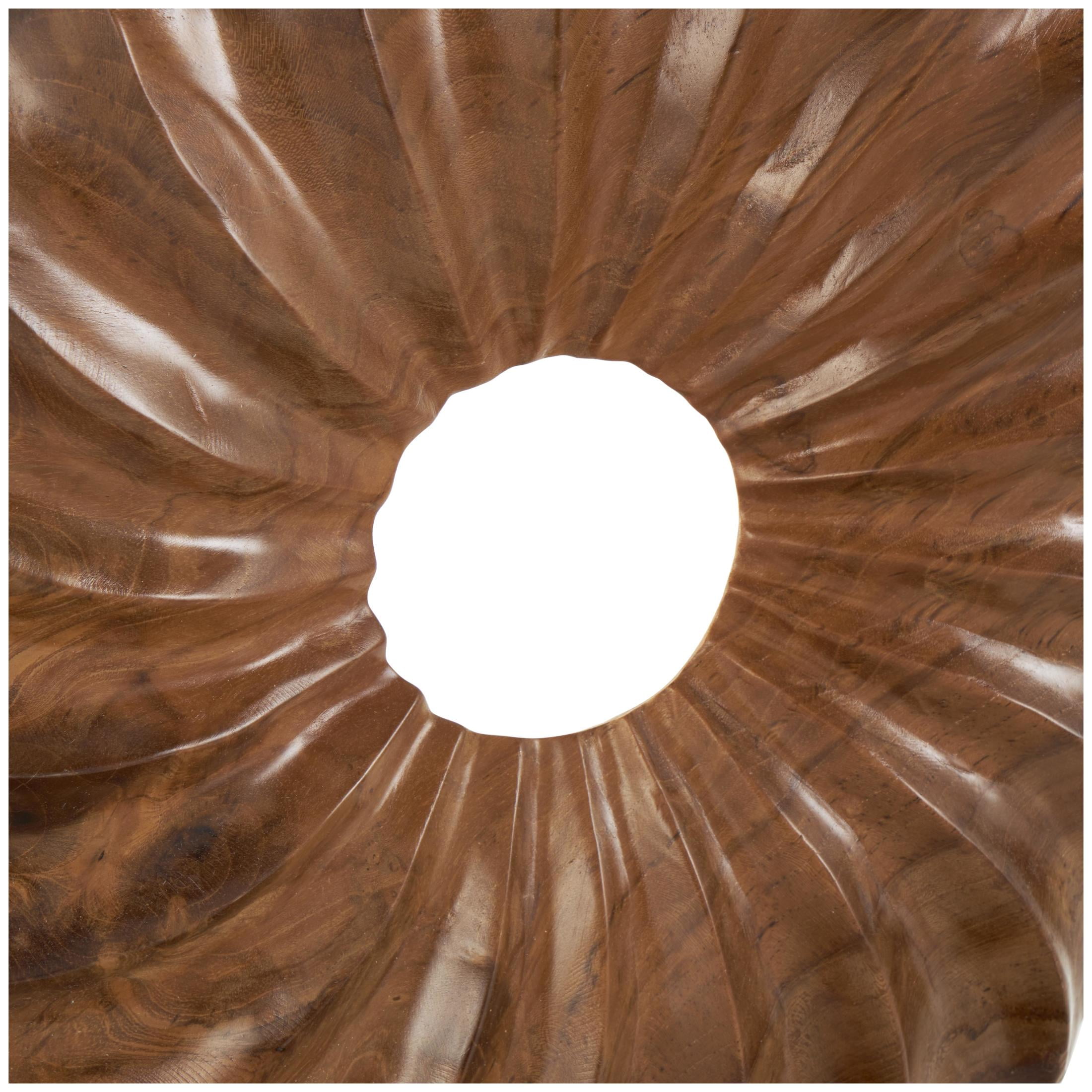 16" x 17" Brown Teak Wood Handmade Dimensional Circular Sun Sculpture with Center Cutout, by DecMode