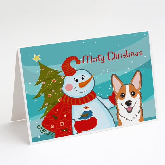 Caroline's Treasures Snowman with Corgi Christmas Greeting Cards with Envelopes, 5" x 7" (8 Count)