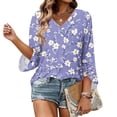 thumbnail image 5 of Women's V Neck Floral Printed 3/4 Sleeve Tops, Loose Baggy Blouses Spring Summer Business Work Casual Office Wear, 5 of 6