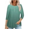 thumbnail image 1 of RXIRUCGD T-shirt Imprimé Décontracté d'Été pour Femmes Manches Trois-Quarts Col Rond Froncé Blouse, Vert, Taille : m, 1 of 4
