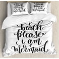 thumbnail image 1 of I'm Mermaid Queen Size Duvet Cover Set, Calligraphic Design Cool Font Mermaid Theme Supportive Quote One Color Pattern, Decorative 3 Piece Bedding Set with 2 Pillow Shams, Black White, by Ambesonne, 1 of 3
