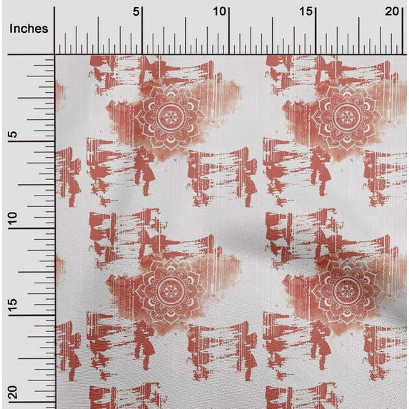 oneOone Cotton Silk Dark Peach Fabric Texture & Mandala Watercolor Dress Material Fabric Print Fabric By The Yard 42 Inch Wide