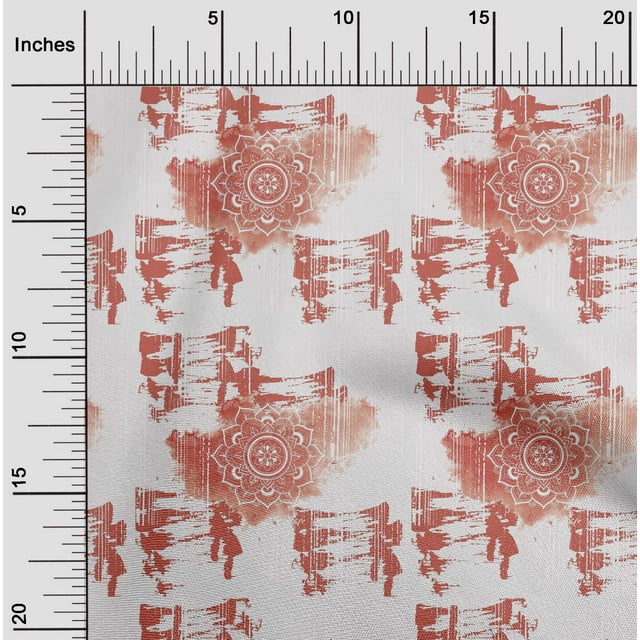 oneOone Tissu Polyester Lycra Pêche Foncé Texture & Mandala Aquarelle Matériel de Robe Tissu Imprimé Tissu au Mètre 56 Pouces de Large