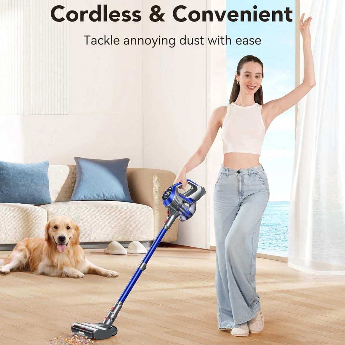Cordless Stick Vacuum, Lightweight 2.8 lbs, Powerful Suction, LED Lights, for Pet Hair Hardwood Floor Carpet