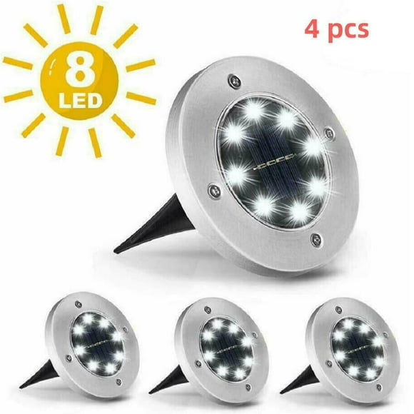 MesaSe Solar Ground Lights 4 Pack Solar Lights Outdoor 8 LEDs Solar Garden Lights in-Ground Disk Lights Waterproof Landscape Lighting for Lawn/Pathway/Yard/Driveway/Walkway/Sidewalk/De