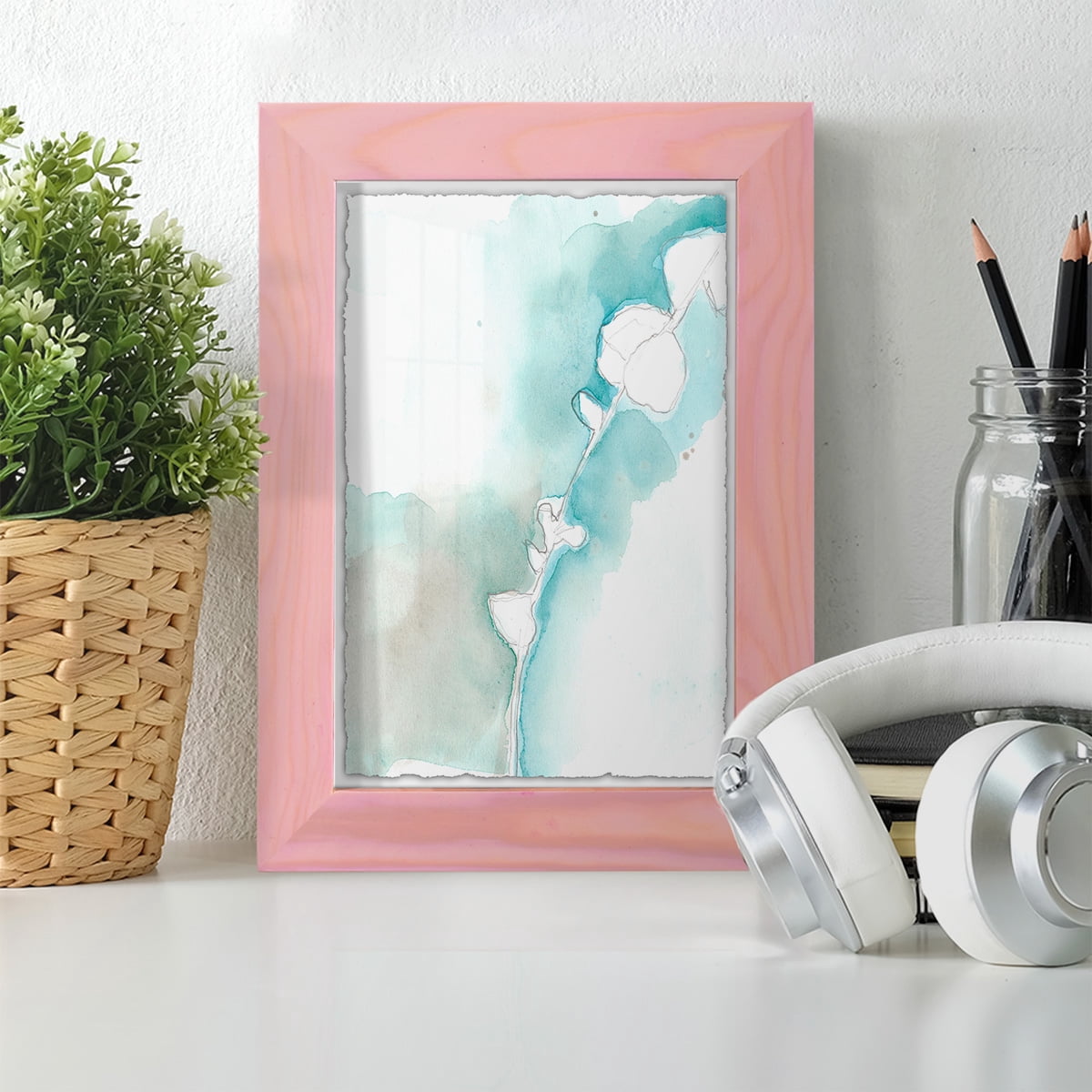 Ginkgo on Dusty Teal VII - Framed Print w/glass - Sunset Pink