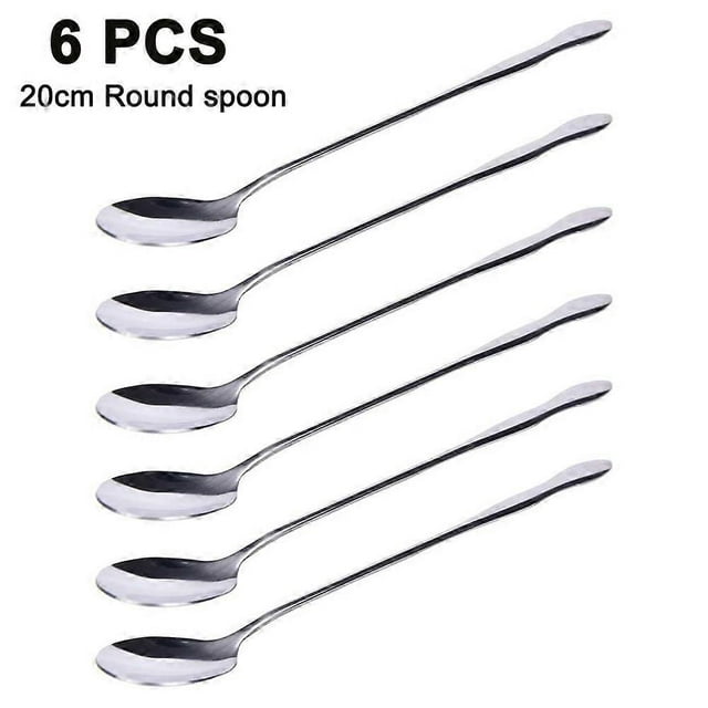 6-piece Stainless Steel Cutlery, Long Drink Spoon Set 20 Cm, Cocktail Spoon, Polished Stainless Steel