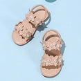 thumbnail image 5 of FINALGANG Kids Girls Floral Pearl Decorated Sandals With Elastic Ankle Strap Adjustable Hook And Loop Front Strap Soft Sole For Summer Casual Outings Beige 7-8 Years, 5 of 8
