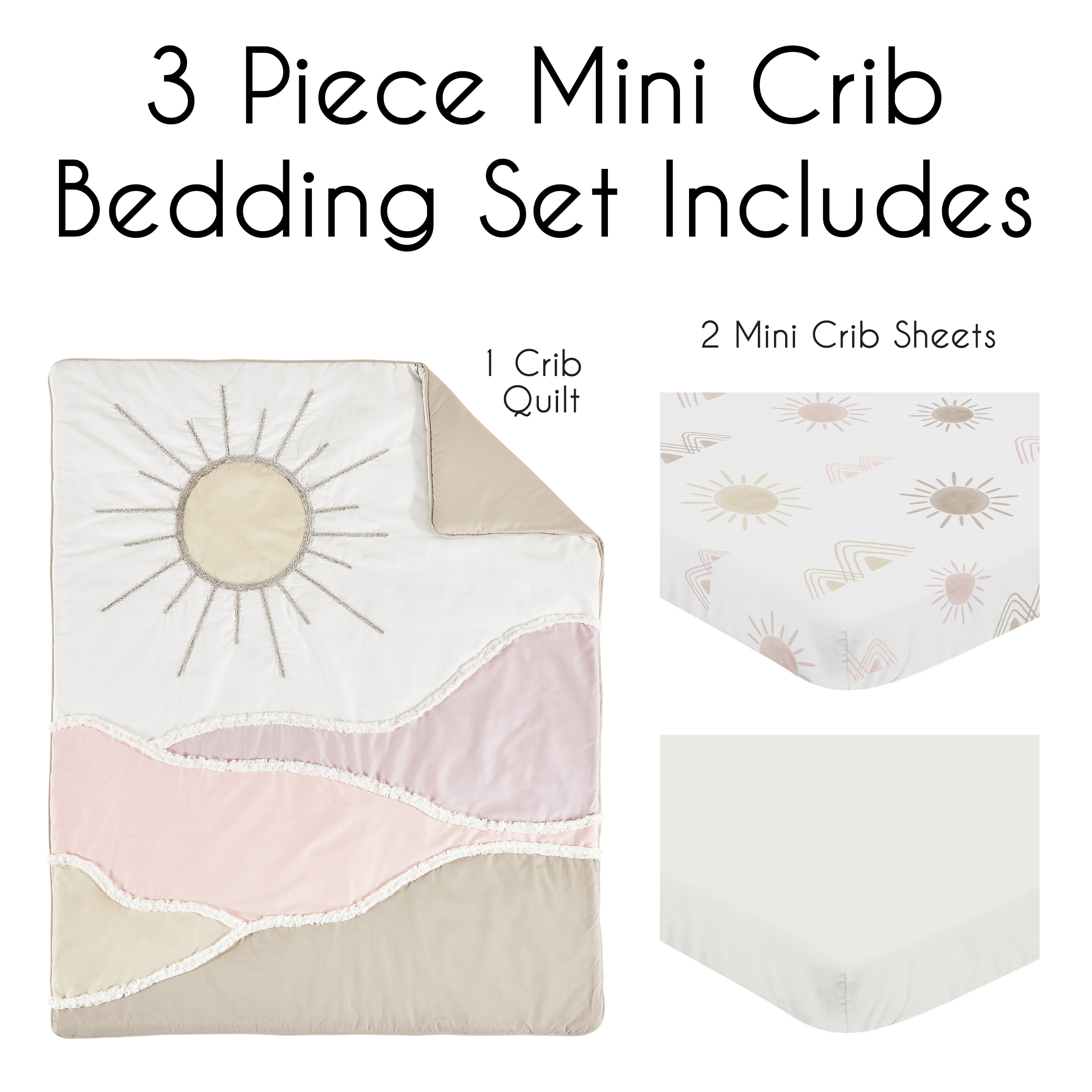 Sweet Jojo Designs Desert Sun Pink and Gold 3 Piece Mini Crib Bedding Set