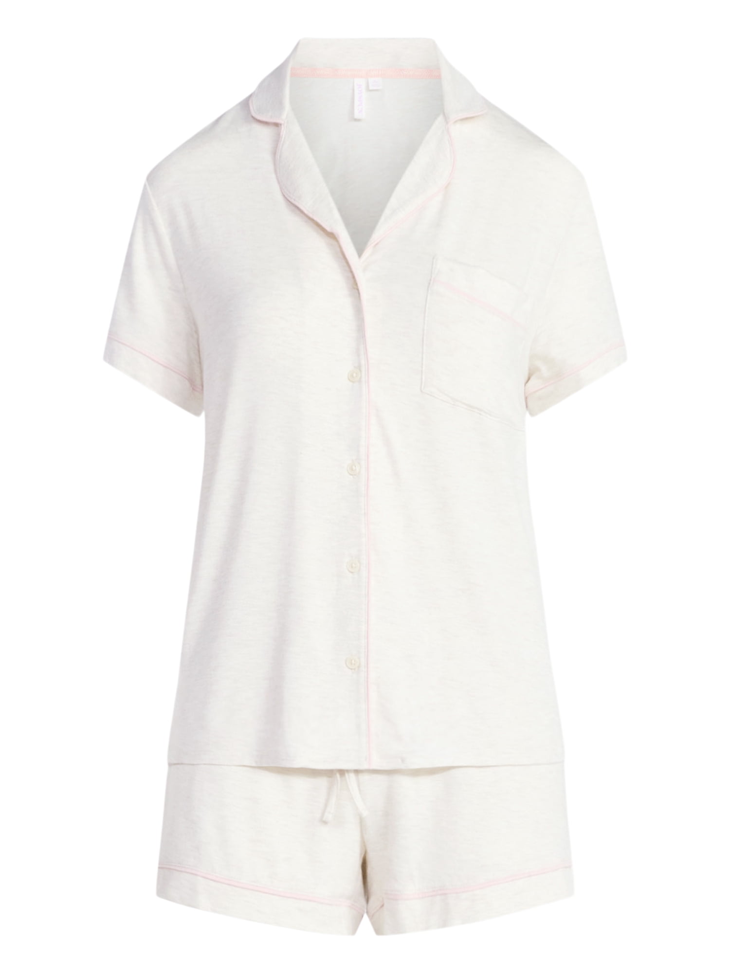 Joyspun Women’s Sleep Modal Short Sleeve Notch Top and Shorts Pajama Set, Size XS-XL, 2X-3X