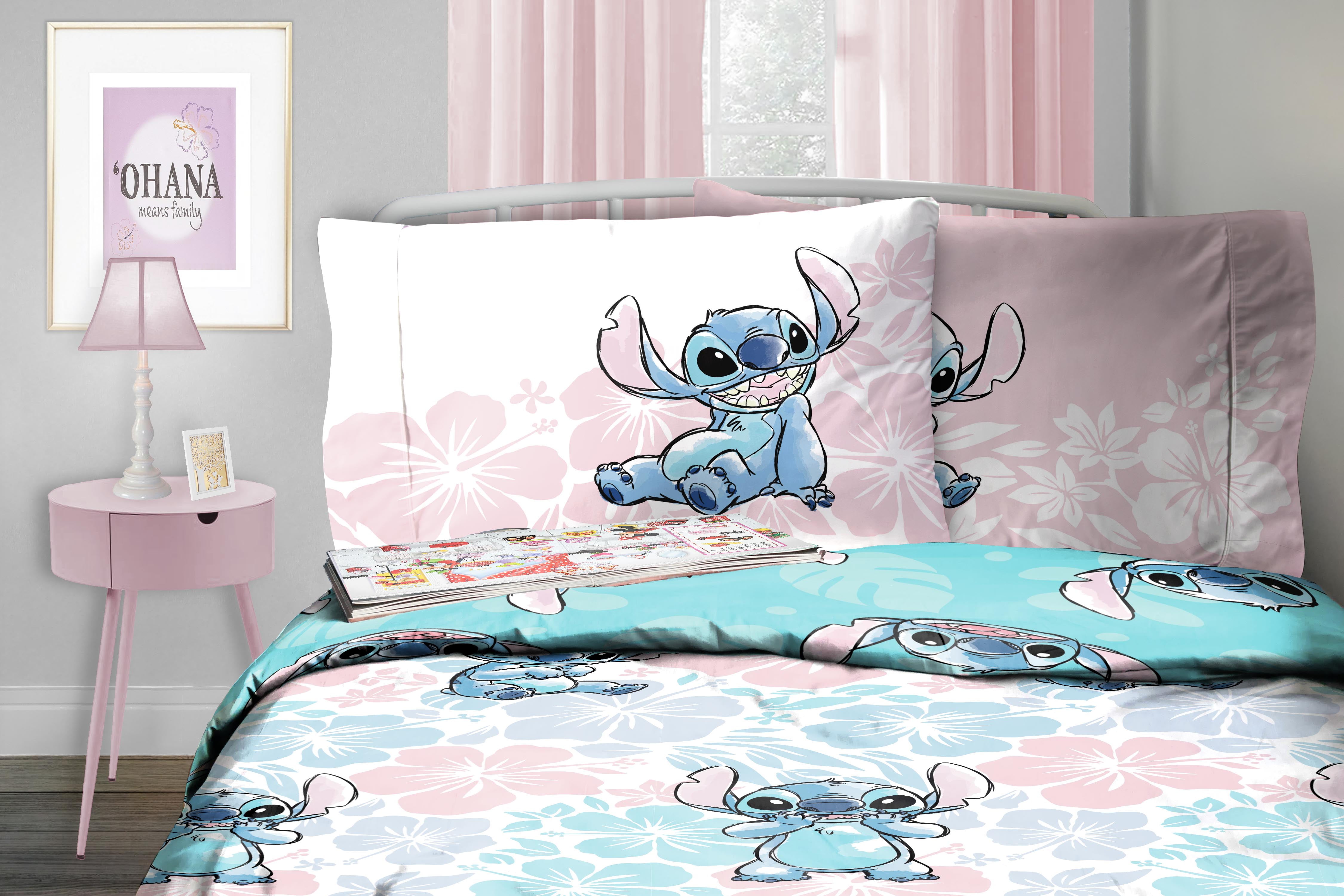 Disney Lilo & Stitch Sweet Yet Spacey Blue & Pink 7 Piece Full Bed Set w/ Sham, 100% Microfiber
