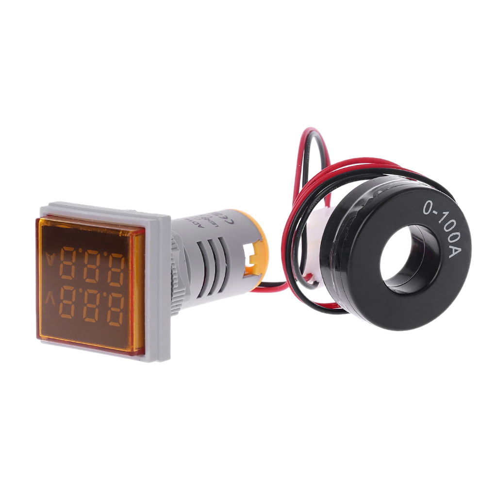 Square LED Digital Dual Display Voltmeter & Ammeter Voltage Gauge Current Meter AC 60-500V 0-100A 