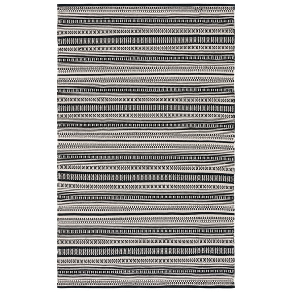 SAFAVIEH Montauk Joanna Striped Cotton Area Rug, Black/Ivory, 5' x 8'