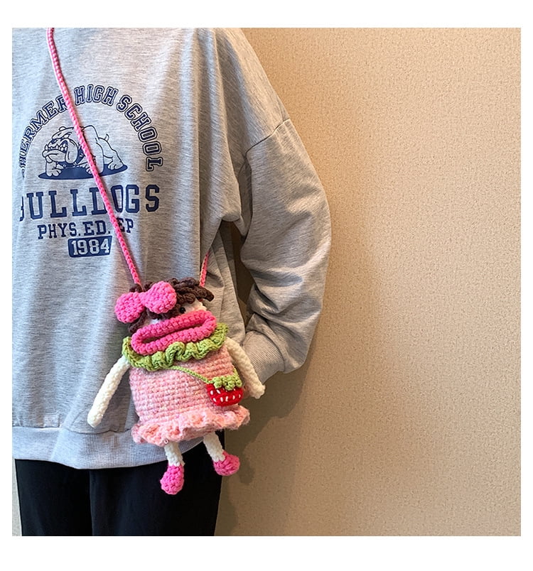 Baguery Handmade Crochet Phone Crossbody Bag for Women - Mini Knitted Cute Cell Phone Purse with Long Strap