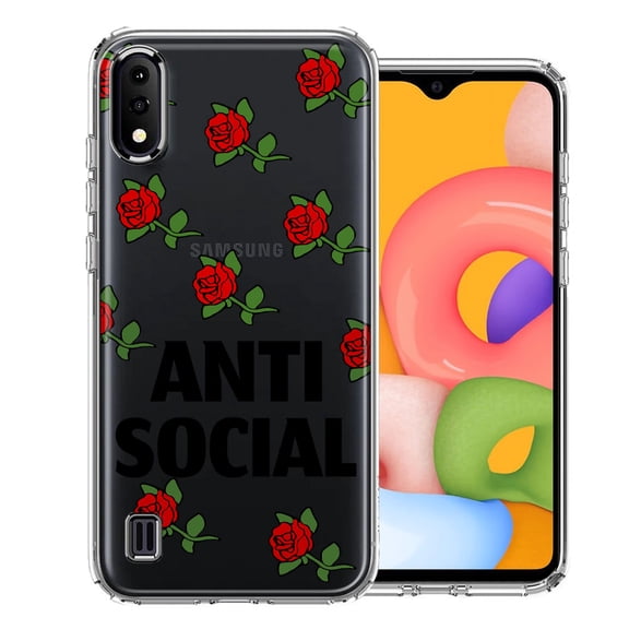 MUNDAZE for Samsung Galaxy A01 Anti Social Roses Design Double Layer Phone Case Cover