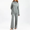 thumbnail image 3 of Jinhomg Thick Knitted Cotton Set for Women 2 Piece Thermal Comfy Fall Winter Outfits Casual Long Sleeve Turtleneck Tops with Elastic Waist Wide Leg Pants Winter Saving Gray Free Size, 3 of 6