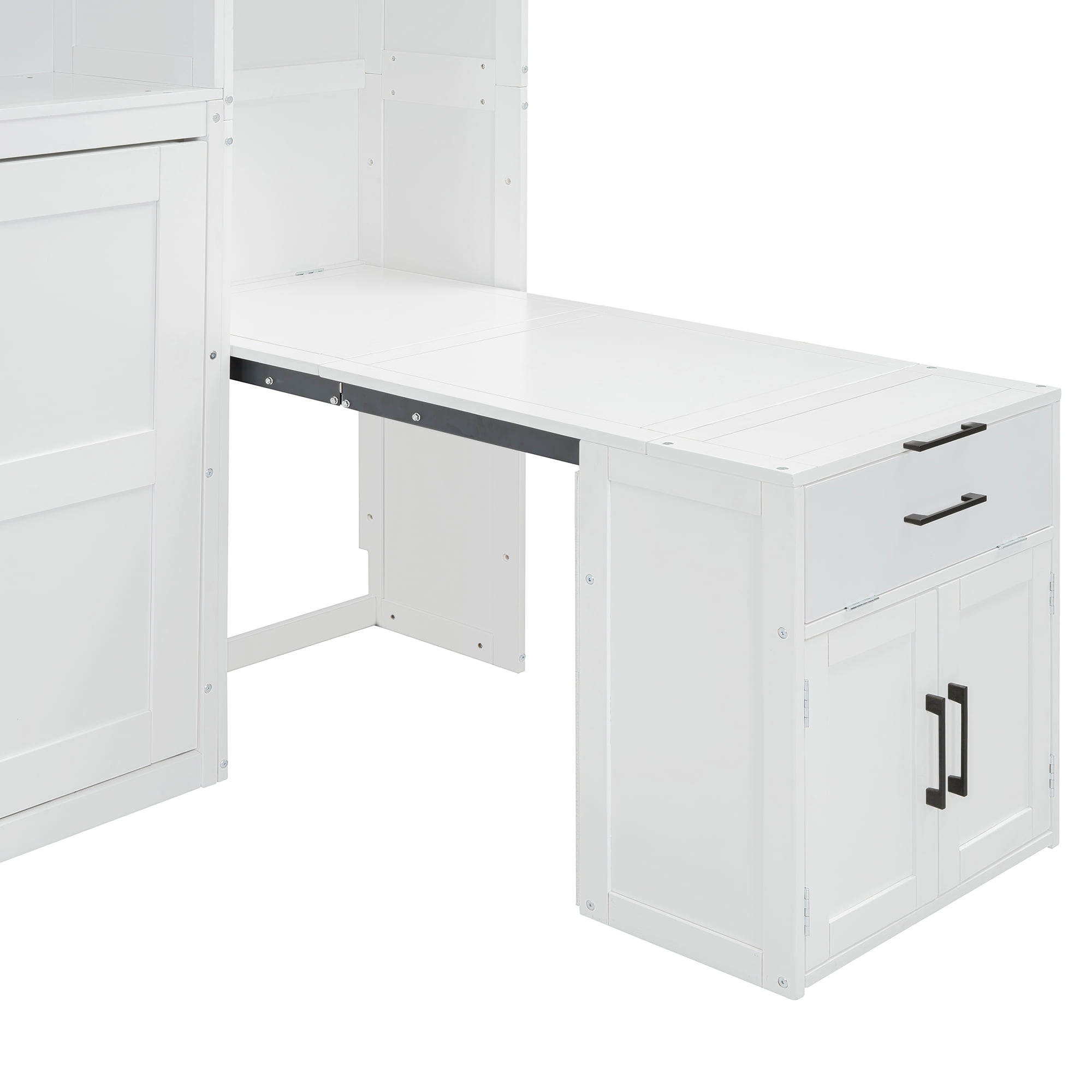 Twin Size Murphy Bed with Closet, Writing Desk, Storage Shelves for Space-Saving Guest Room