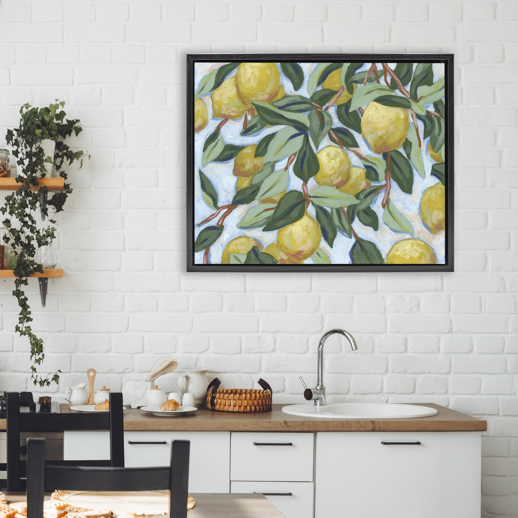 Stupell Industries Summer Citrus Tree Black Framed Floater Canvas Wall Art, design by June Erica Vess