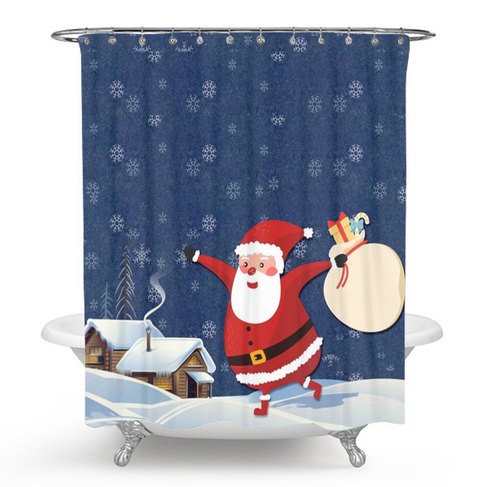 Jolly Holiday Santa Claus Fabric Christmas Shower Curtain Bright Red