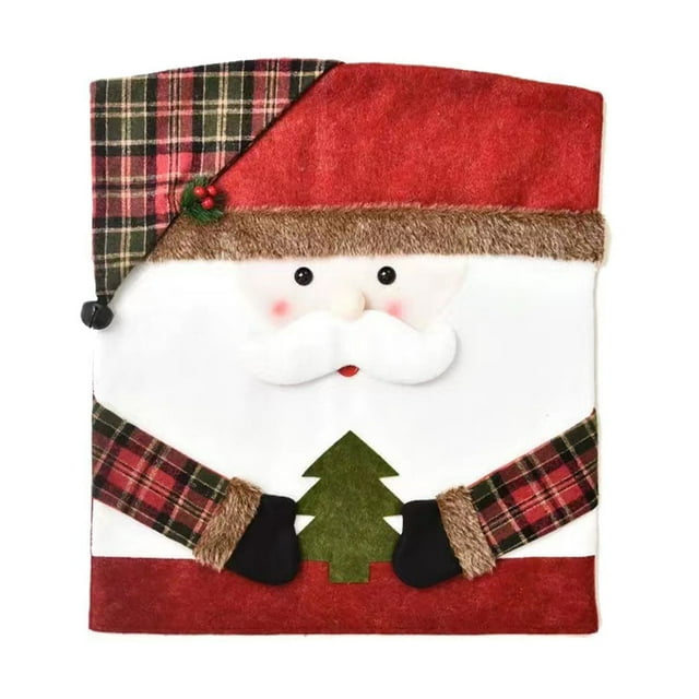 Inteprter Cubierta de silla de Navidad 3D Dibujos animados Papá Noel Muñeco de nieve Arreglo de sala de estar Suministros Antimacassar Kits de decoración para fiestas Papá Noel