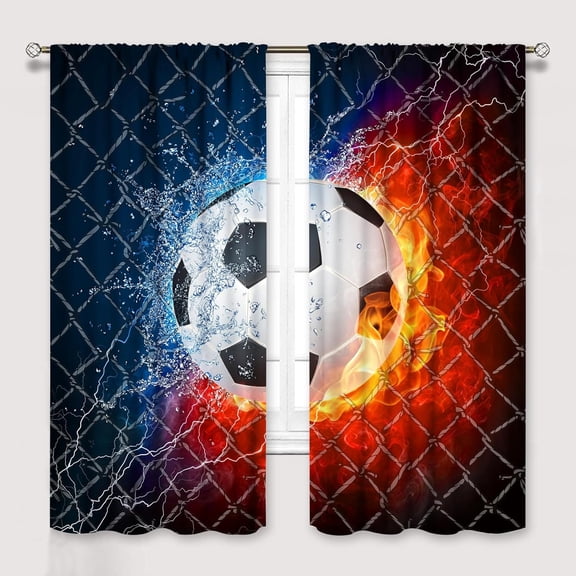 Football Curtains for Living Room, Kids Boys Sport Theme Window Treatments for Bedroom, Boys American Football Fire Water Ball Decor Drapes 2 Panel Sets,42x63 Inch