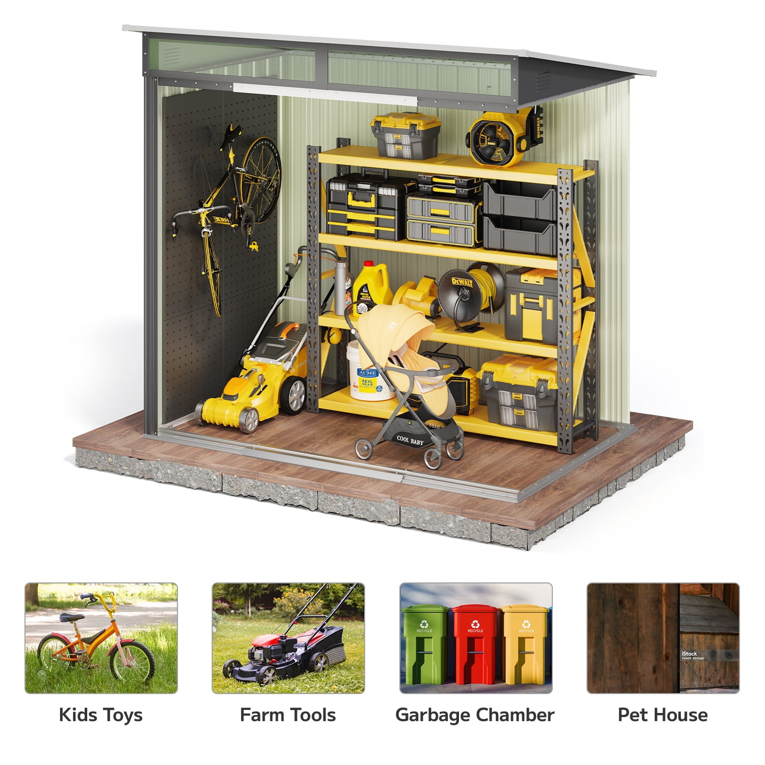 6'x4'ft Metal Shed , Asofer Outdoor Storage Shed with Transparent Panel Window for Garden, Dark Gray