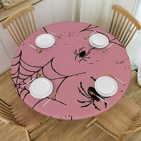 

Tllo0ord on Pink Round Tablecloth Waterproof Table Cloth with Elastic Edge Wipe Clean Table Cover for Indoor Outdoor 54-58