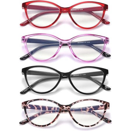 JAWSOCK 4 Pack Reading Glasses Blue Light Blocking for Women,Designer Cat Eye Frame Ladies Computer Readers,Anti Glare/UV Ray Eyeglasses 1.5