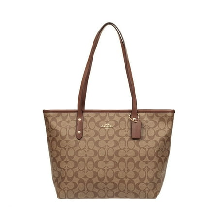 Coach F58292 Signature City Zip Top Large Tote Khaki Saddle Leather (Best Large Saddle Bag)