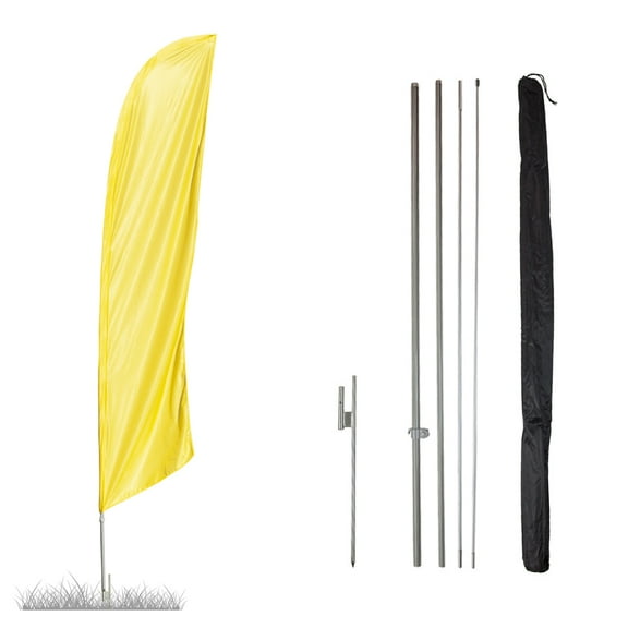 Vispronet - Solid Plain Yellow 13.5ft Feather Banner Flag Kit – Knitted Polyester Swooper Pole Kit with Teardrop Flag, Pole Set, and Ground Spike – Flag Dyed in The USA